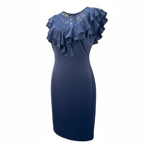 Ivanka Trump Midnight Blue Asymmetrical Ruffle Dress